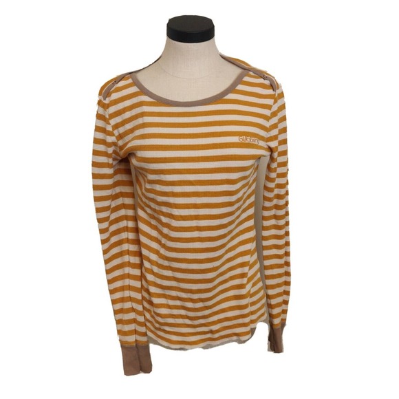 Billabong Tops - Billabong Womens Long Sleeve Shirt Thermal Yellow Stripe Size L Button Detail